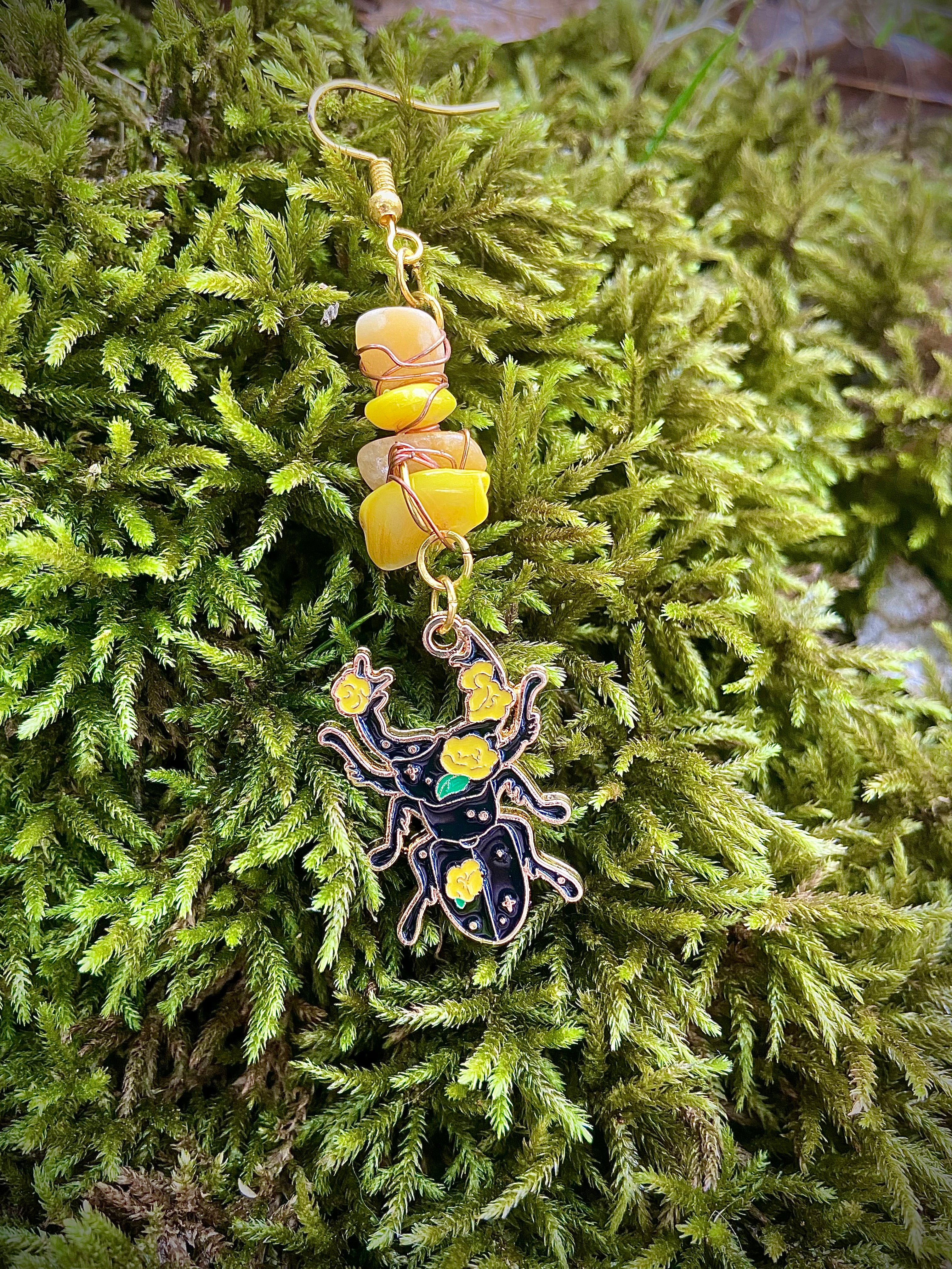 golden beetle earrings